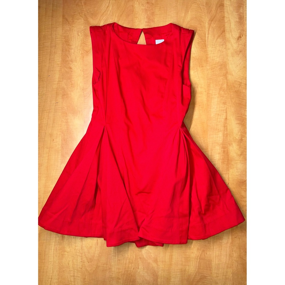 Maeve Anthropologie Red Fit and Flare Dress Open Back Textured Pleated Size 8